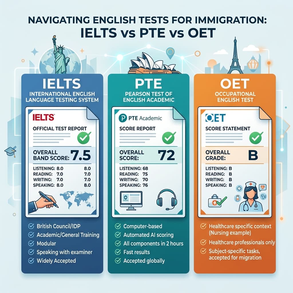 IELTS vs. PTE vs. OET: Which English Test is Easiest for Immigration?